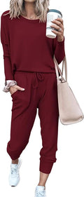 PRETTYGARDEN Women Fall 2 Piece Lounge Outfit Long Sleeve Tops High Waisted Jogger Pants Set Spring Travel Clothes Tracksuit