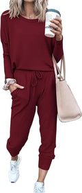 PRETTYGARDEN Women Fall 2 Piece Lounge Outfit Long Sleeve Tops High Waisted Jogger Pants Set Spring Travel Clothes Tracksuit