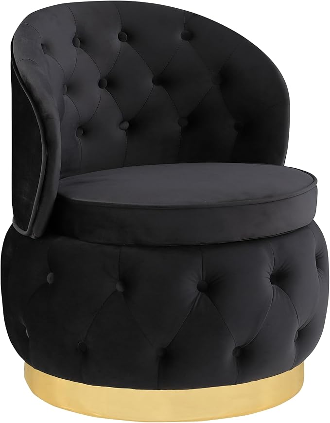 Barrel Chair with Storage, Velvet Round Armchair with Wheels, Soft Tufted Upholstered Easy Chair Tub Chair for Small Space, Living Room, Bedroom, Office, Waiting Room (Black)