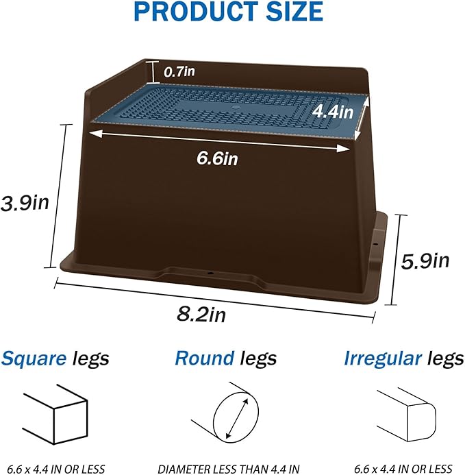 ANNKUT Bed Risers 4 Inch Heavy Duty,Oversized Couch Risers, Extra Wide Furniture Risers for Sofa Table Desk Headboard Chair Lifting,Rectangle Risering Blocks Support 6000 lbs(6 Pack Brown)