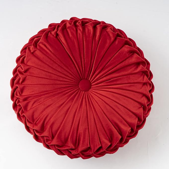 vctops Christmas Red Velvet Seat Cushions Round Floor Pillows Thicken Chair Cushions Pleated Chair Pads Seat Pad Throw Pillows for Bedroom Living Room (Red,Diameter 15")