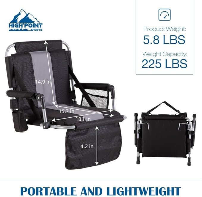 HIGH POINT SPORTS Foldable Stadium Seat Portable Folding Stadium Chairs Padded Bleacher Seat Cushion Bleacher Chair with Armrest and Cup Holder