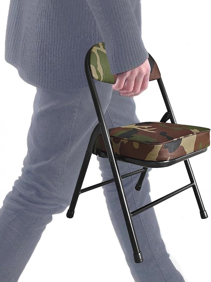 fusehome Mini Padded Folding Chairs, Garage Stool, Portable Camping Chair with Cushion, Lightweight Lawn Chair, for Outdoor Sports Events, Patio, Fishing, Hiking, Hunting, Picnic, Beach (Camo Green)