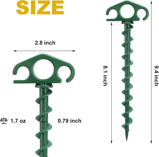 COBARYEN Tent Stakes Ground Anchors Screw in, 16 Pack Sand Stakes for Beach 9.4 Inch Heavy Duty Spiral Tent Pegs for Camping, Party, Hiking, Outdoor Decoration (16, Green)