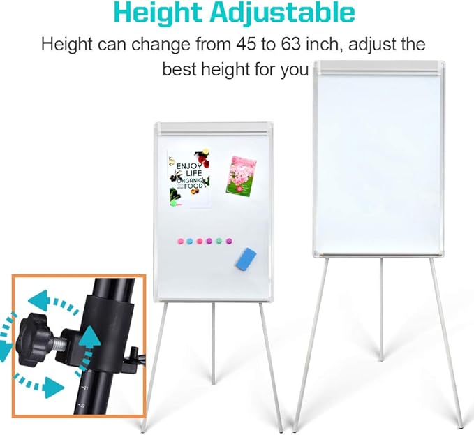 DexBoard Whiteboard Easel 36" x 24" Height Adjustable, Magnetic Dry Erase Board with Tripod Stand, Portable Presentation Easel Includes Flip Chart Paper Pad (25 Sheets), Magnets & Eraser
