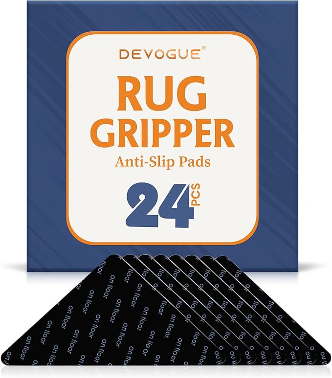 DEVOGUE® 24-PCS Rug Gripper Tape Dual Sided Washable & Removable Prevent Curling Corner Carpet Tape - Keep Rug in Place Non Slip Adhesive Rug Tape for Hardwood Floors and Tile
