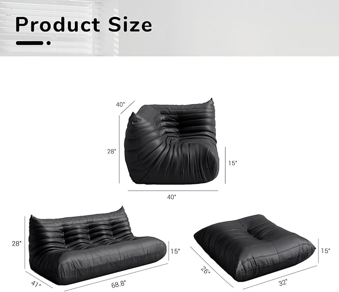 Comfy Lazy Floor Sofa Couch,Soft Armless Chair,Corner Faux Leather Lounge Chair,Corner Relax Sofa Couch for Living Room Bedroom,Salon Office,Adults(Corner+3P+Ottoman)