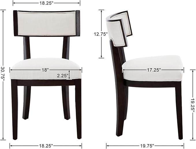 DM Furniture Farmhouse Dining Chairs Set of 4 Upholstered Linen Fabric Dining Room Chairs Mid Century Modern Kitchen Chairs Solid Wood Dinner Chair with Curved Wing Back for Dining/Living Room