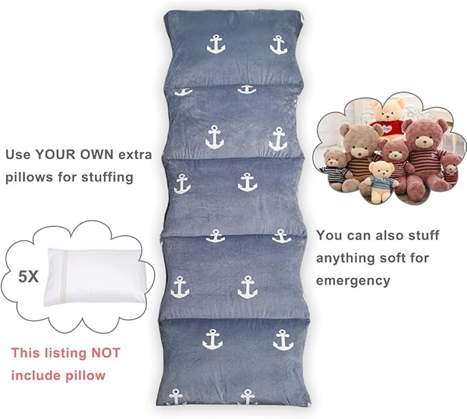 ICOPUCA Floor Lounger Pillow casing for boy Girl, Soft Minky Plush, Anchor Print, Cover/Sleeve Only! Perfect Reading and Watching TV Cushion - Excellent for Sleepovers, Queen Size;