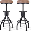 BOKKOLIK Set of 2-Vintage Bar Stool Swivel PU Leather Seat Kitchen Island Workbench Chair Height Adjustable 23-31 inch