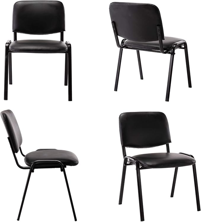 Black Comfort Office Waiting Room Stackable Chairs no Arms, PU Ergonomic Reception Chairs Set of 5, Conference Desk Guest Chair for Meeting Room, Lobby, Events, Hall, Training Room