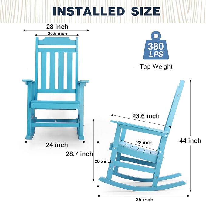 hOmeQomi Rocking Chairs Set of 4, All Weather Resistant Poly Lumber Outdoor Porch Rocker, Rocking Chairs for Outdoor, Indoor, Patio, Deck, Garden, Backyard, Load Bearing 380 lbs - Lake Blue