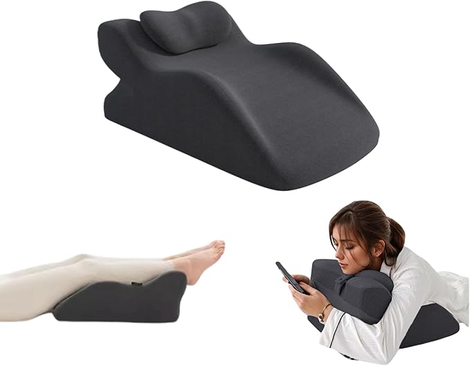 Leg Elevating Wedge Cushion Pillow for After Surgery, Blood Circulation, Leg Swelling Pain Relief, with New Face Down Prone Position for Reading (Dark Grey)