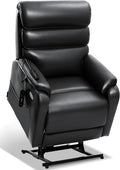 EONIX Dual Motor Lay Flat Power Lift Recliner Chair for Elderly, Faux Leather Electric Lift Chairs for Adults, 400lbs Heavy Duty Power Recliner with Heat Massage Charging Ports, SLRY003, Black