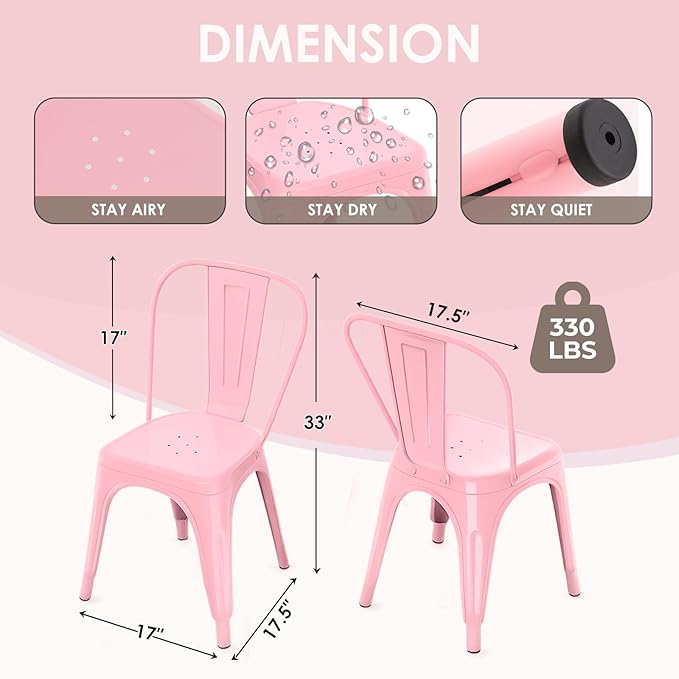 Metal Dining Chairs Set of 2,Stackable Tolix Chair Indoor/Outdoor for Kitchen,Cafe,Restaurant,Bistro & Patio Multiple Colors(Pink)