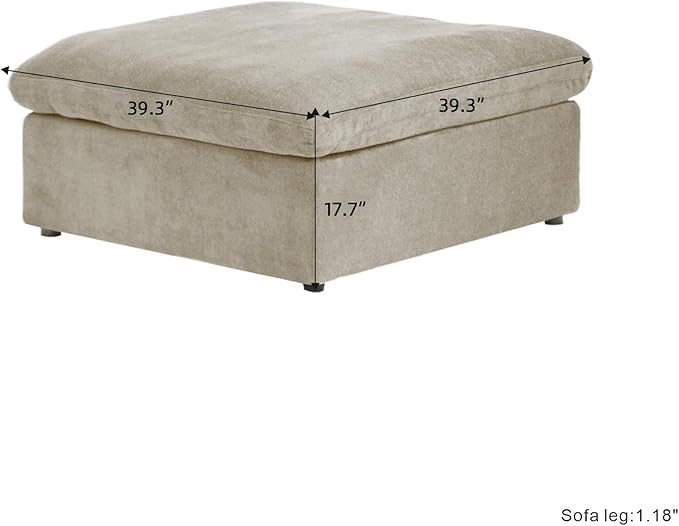 Storage Ottoman for Sofa, Foot Rest for Couch, Comfortable Footstool for Living Room, Cover Removable (Khaki, Linen Fabric)