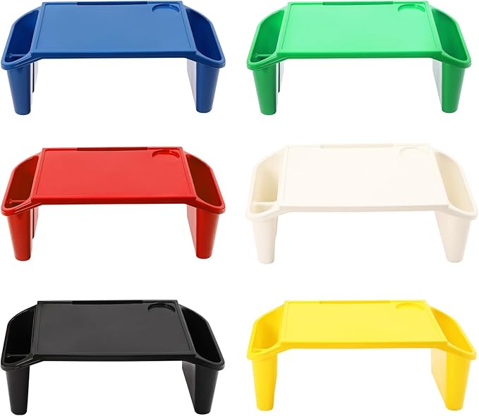 6 Pack Kids Lap Desk Tray with Storage Slots, Portable Lap Desk, Activity Tray, Drawing, Stackable, Writing, Eating, Classroom, 19.69" L x 9.84" W x 7.1" H, Multicolor