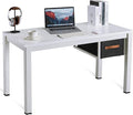 White Computer Desk with Drawer, 47 Inch Home Office Work Desks, Modern Writing Study PC Desk Gaming Table for Small Place Bedroom, Thickened Tabletop and Stable Metal Frame Leg Support