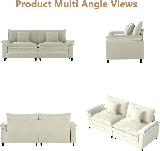 Aoowow Modular Sectional Sofa Modern Convertible Loveseat Couch,85 Inch Deep 2-Seater Sofas Comfy Chenille Cloud Sofas and Couches for Living Room Apartment(Beige)