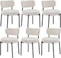 Stabrech White Boucle Dining Chairs Set of 6, Upholstered Dinner Chair with Metal Frame, Dining Room Chairs with Padded Seat, Round Modern Seating for Living Room