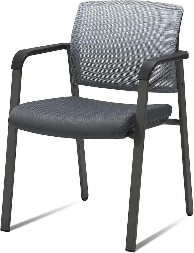 CLATINA Mesh Back Stacking Arm Chairs, Office Reception Guest Chair, Desk Chair No Wheels Ergonomic Lumbar Support and Thickened Seat Cushion for Waiting Conference Room Grey (1 Pack)