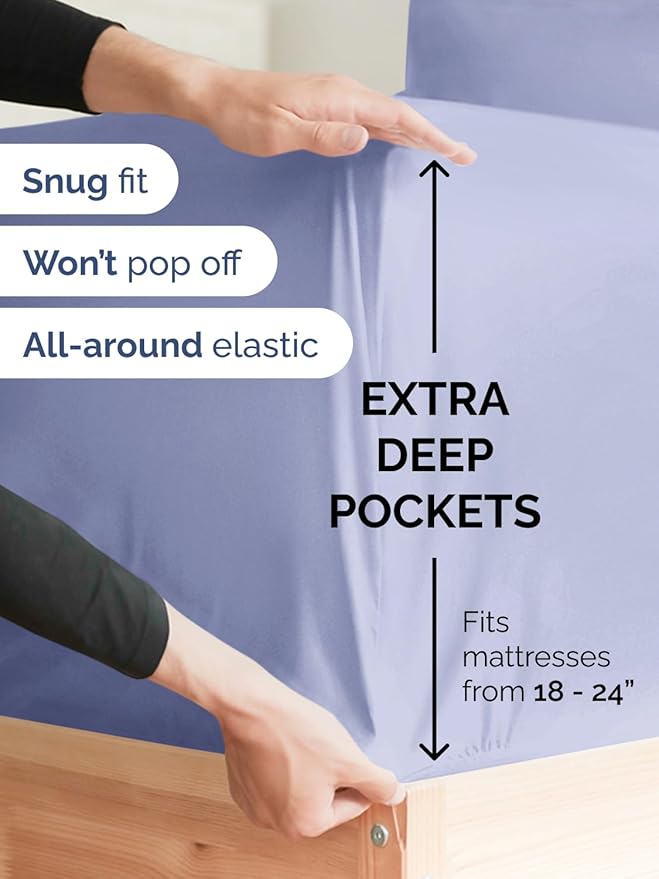 Extra Deep Pocket Twin Sheets - 3 Piece Breathable & Cooling Bed Sheets - Hotel Luxury Bed Sheet Set - Soft, Wrinkle Free & Comfy - Easily Fits Extra Deep Mattresses - Deep Pocket Lavender Sheets Set