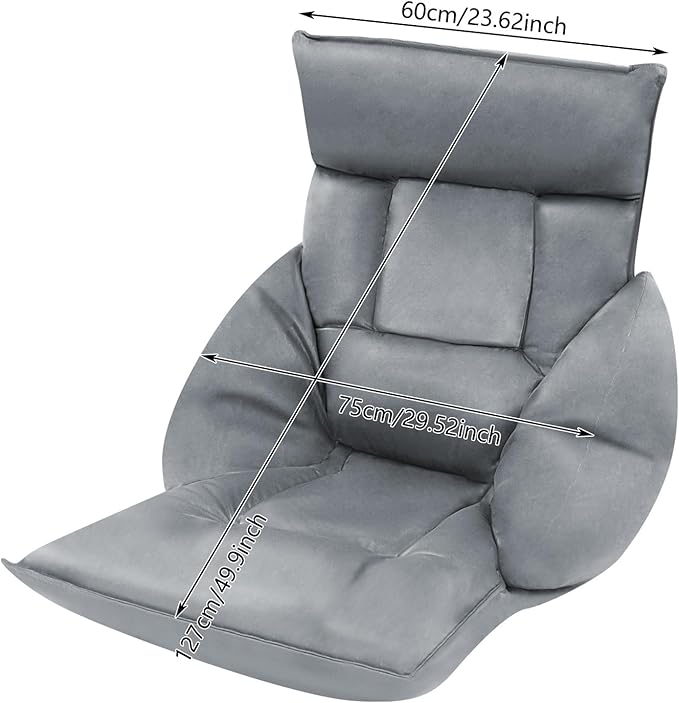 Eapmic Floor Chair, Lazy Sofa, Folding Chair Bed with 5-Position Adjustable Headrest & Backrest, Indoor Chaise Lounger, Gaming Recliner for Reading Gaming Meditation Living Bedroom (Grey)