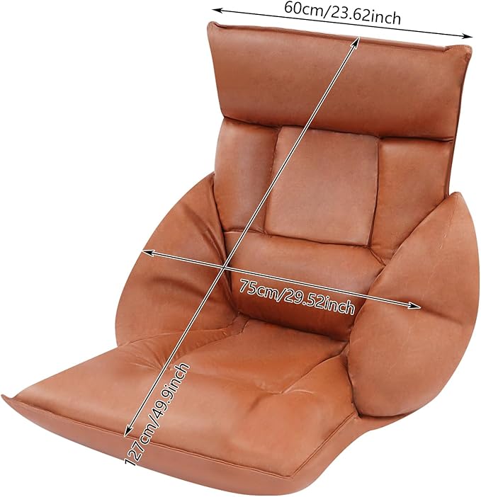 Foldable Floor Lazy Sofa, Adjustable Lazy Sofa Floor Chair with 5-Position Headrest, Ergonomic Foldable Floor Seating with Armrests and Lumbar Support, for Living Room, Bedroom, Office (Coffee)