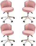 Small Round Rolling Desk Chair Armless Comfy Vanity Computer Chair with Low Backrest PU Leather Height Adjustable Swivel Work Spa Chair