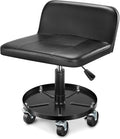 DNA Motoring Rolling Padded Seat Adjustable Height Seat 330lbs Capacity Rolling Mechanic Creeper Stool, W/Tool Storage Drawer & Tray, Black, TOOLS-00601