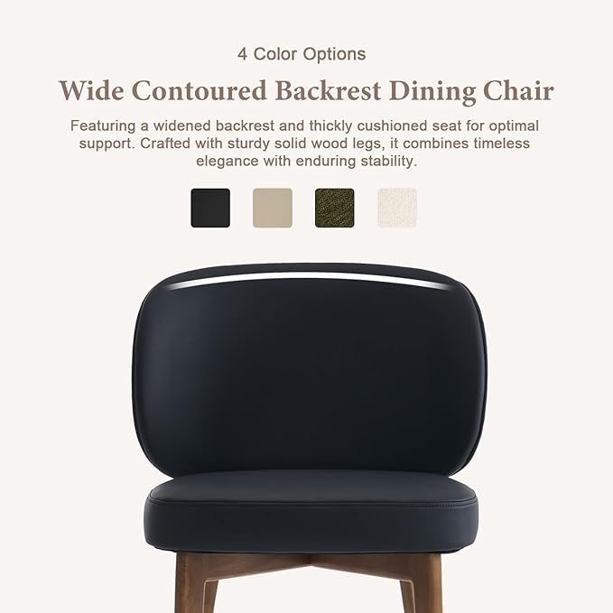 YOUNUOKE Upholstered Dining Chairs Set of 6, Modern PU Leather Dining Room Chair with Soild Wood Legs, Widen Backrest Comfy Armless Side Kitchen Chairs, Black