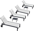 PURPLE LEAF Patio Lounge Chair Set Outdoor Chaise Lounger Aluminum Frame with 2 Side Table and Wheels for Pool Outside Sunbathing Tanning Recliner Including Pillows White