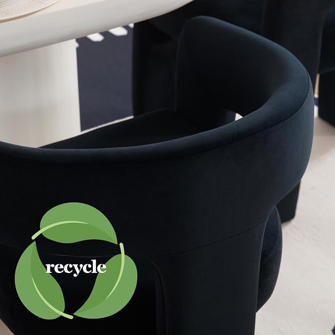DAYALANE Barrel Dining Chairs Set of 6, Upholstered Accent Kitchen Chair with Arms Modern Recycled Polyester Armchair Comfy Velvet Side Chair for Living Room/Home Office/Reception, Black Velvet