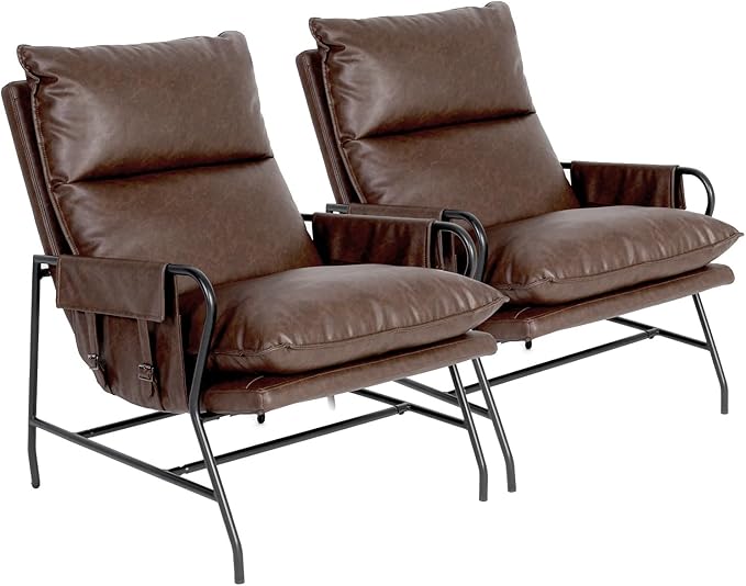 Faux Leather Accent Chair Set of 2 for Living Room, 24" High Backrest Upholstered Armchair, Soft Thickened Cushion Comfy Leisure Chair, Mid Century Modern Single Sofa, Dark Brown