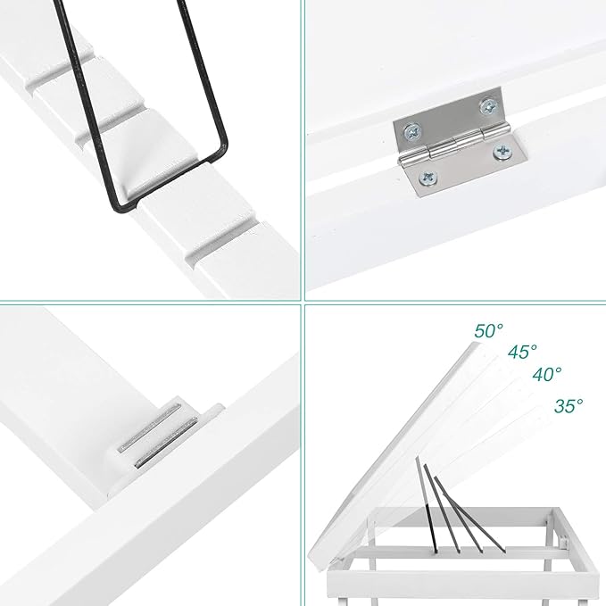Bamboo Lap Desks Bed Table White Breakfast Tray with Folding Legs Kitchen Serving Tray for Notebook Computer Bed Platters Desk Snack Tray(White)