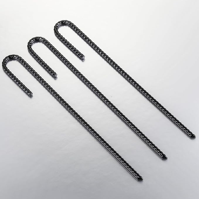 Wensilon Rebar U/J Hook Extra Heavy Duty, 12 inch x 1/4 inch Rust Proof Coated Steel Ground Anchors for Garden, Tent, Trampoline (50pcs, J-Hook)