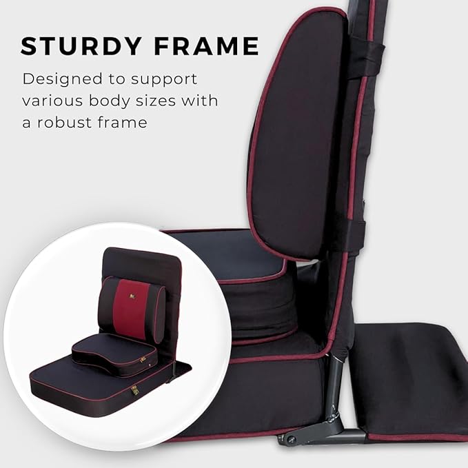 Friends of Meditation Extra Large Meditation Chair | Floor Chair with Back Support | Yoga Chairs for Adults | Portable Folding Chair | Yoga Chair with Cushion & Meditation Block | Black | 24x22 in