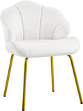 Yaheetech Vanity Chair, Velvet Accent Chair with Shell-Shaped Backrest, Modern Armchair with Gold Metal Legs for Dressing Room/Bedroom/Living Room, White