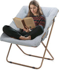 Athena Collection Saucer Chair for Adult, Square Comfy Cozy Chair Folding Chair Faux Fur Metal Frame Foldable Reading Chair Accent Chair for Bed Room Living Room, Blue