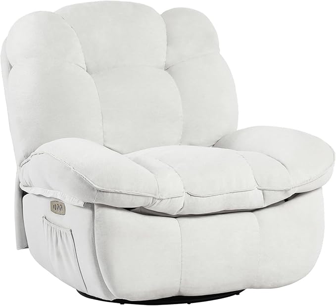 EDWELL Massage Swivel Recliner Chair, Oversized Rocker Recliner with Heated, Vibration Massage and Lumbar Heat Ergonomic Rocker Chair for Adults with Side Pocket, USB Charge Port, White