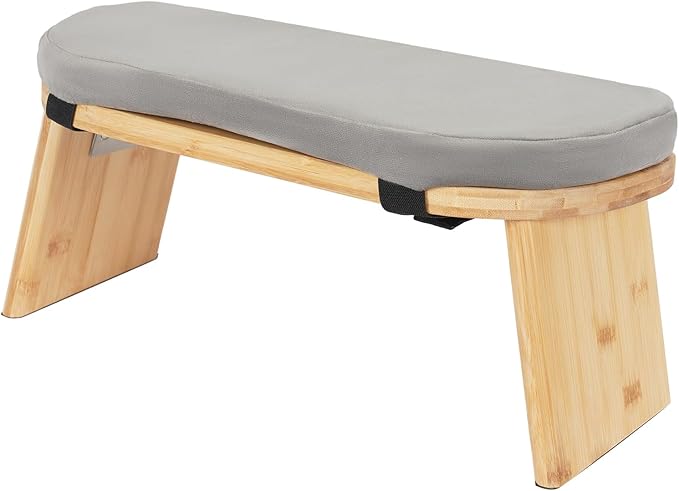 LYNICESHOP Meditation Bench,Foldable and Ergonomic Meditation Stool for Yoga and Prayer, Portable Kneeling Bench with Cushion,Comfortable Seiza and Cross-Legged Sitting (Coffee/Gray/Green) (Gray)