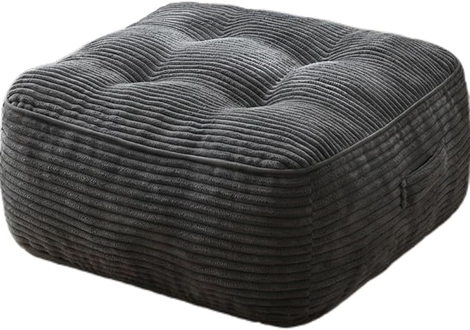 11In Washable Floor Pillow for Adults, Yoga & Meditation Cushion with Handle, Square Large Pillows Seating with Removable Tufted Corduroy Cover for Tatami Living Room Board Games, Dark Gray