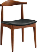 Ytaoka Solid Wood Dining Chair, Mid Century Dining Chair, Upholstered PU Leather Chair with Wide Curved Backrest, Chair for Dining Room, Kitchen, Walnut Finish
