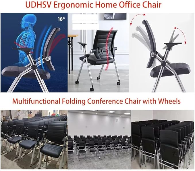 Student chairs with Wheels,Comfy chairs for classroom middle school,Padded Folding Office Chair with Wheels,School Conference chair,Black(4 Pcs)