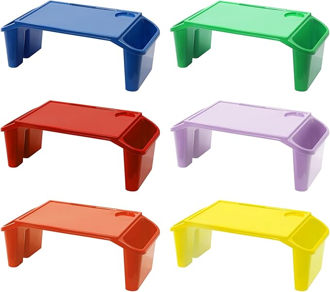 6 Pcs Kids Lap Desk Tray with Storage - Colorful Children's Side Pockets with Cup Holder, 20 Inch Portable Lap Tray for Writing, Eating, Reading & Play
