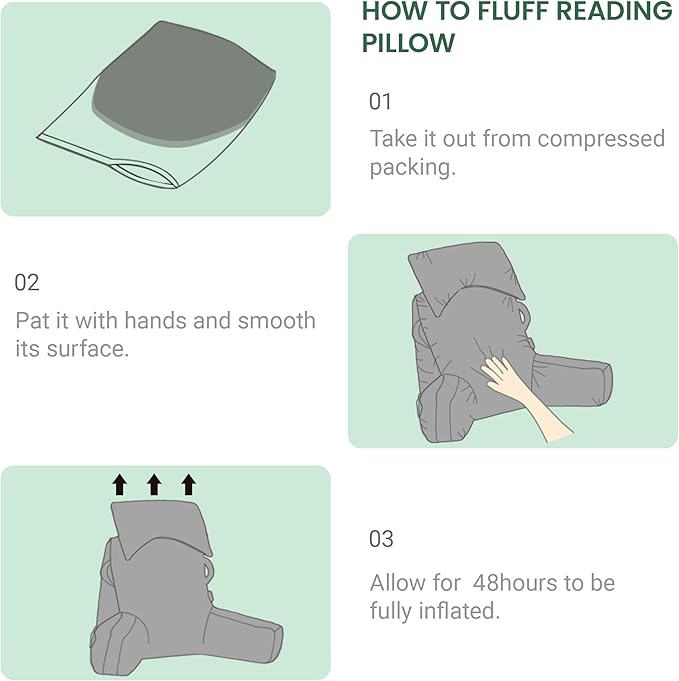 Unisakey Portable Reading Pillows with Headrest for Bed Sitting Up(Green Oeko-Tex), Velvet Back Pillow with Arms & Pockets for Adults, Support Memory Foam Bed Pillow for Dorm/Reading/Watching/Gaming