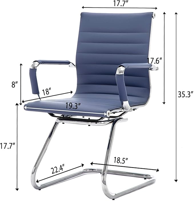 DM Furniture Office Desk Chair No Wheels Set of 6 PU Leather Computer Chairs Mid Back Guest Chairs for School Reception Conference Waiting Room, Navy Blue