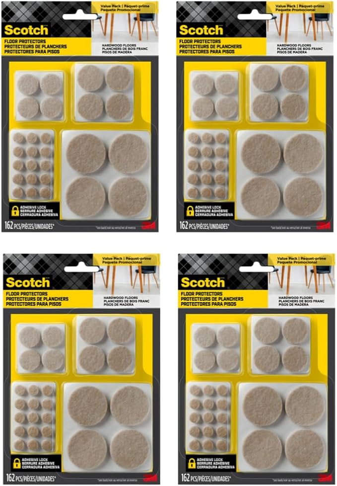 Scotch Felt Pads, Beige, Furniture Pads for Protecting Hardwood Floors, Round, Assorted Sizes Value Pack, Self-Stick Design, Protecting from Nicks, dents, Scratches (SP845-NA), 1 Pack (648, 4 Pack)