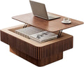FGXJY Lift Coffee Table with Storage & Adjustable Height, Solid Wood Coffee Table Fluted Center Table Accent Tea Table or Living Room, Apartment, Office (38.6" Walnut)