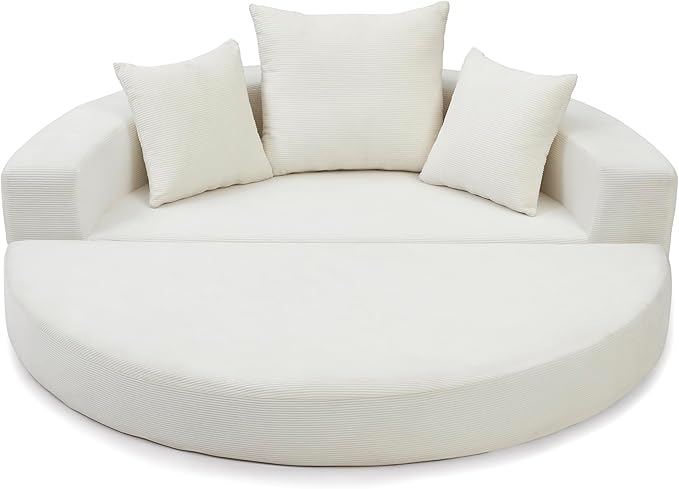 67" Round Convertible Folding Sofa Bed, Boneless Couch Loveseat, Floor Sleeper Chaise Lounge for Living Room, Apartment, Dorm, Small Spaces, Beige